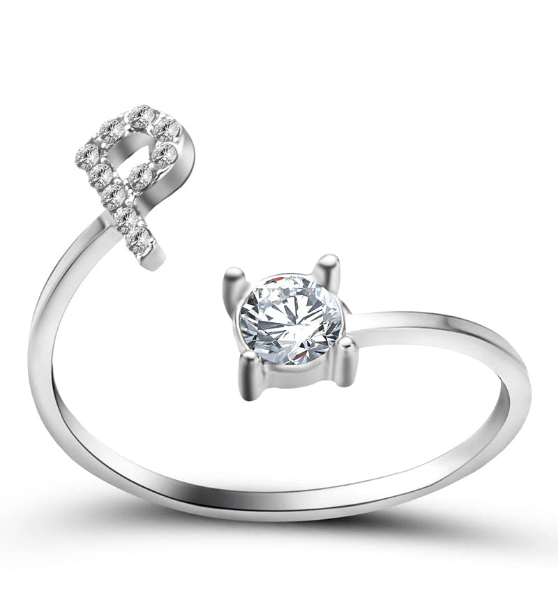 Bague ouverte en zircone avec initiales