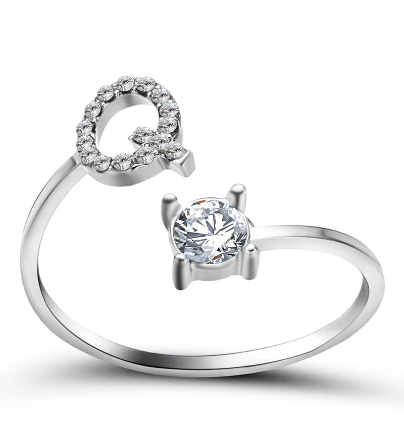 Bague ouverte en zircone avec initiales