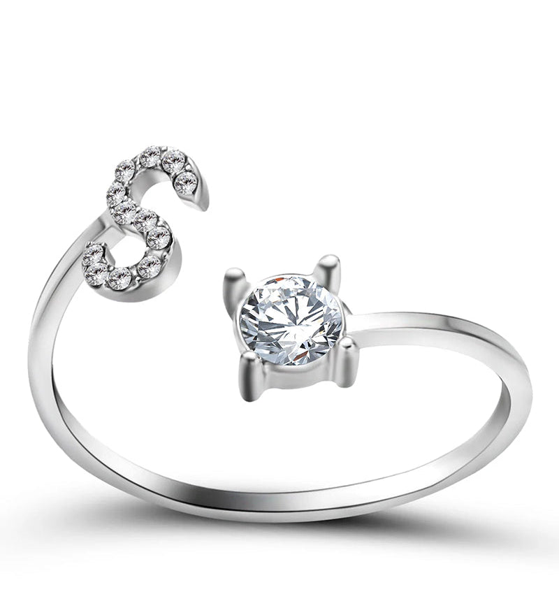 Bague ouverte en zircone avec initiales