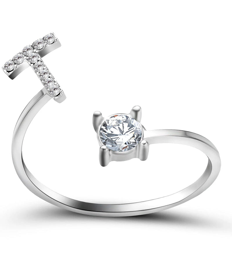 Bague ouverte en zircone avec initiales