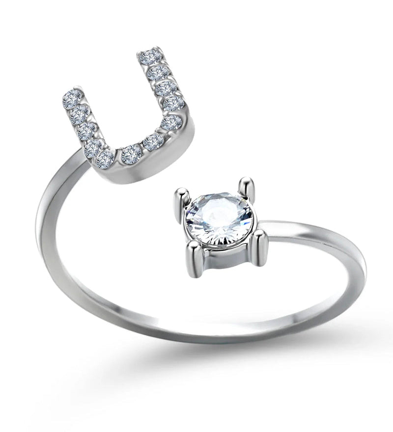 Bague ouverte en zircone avec initiales