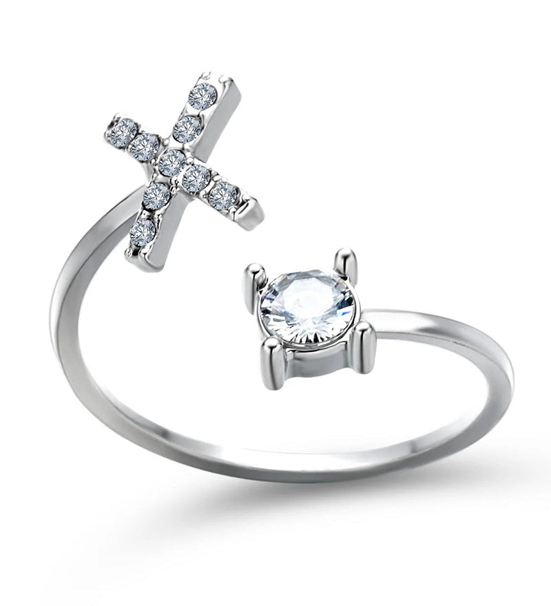 Bague ouverte en zircone avec initiales