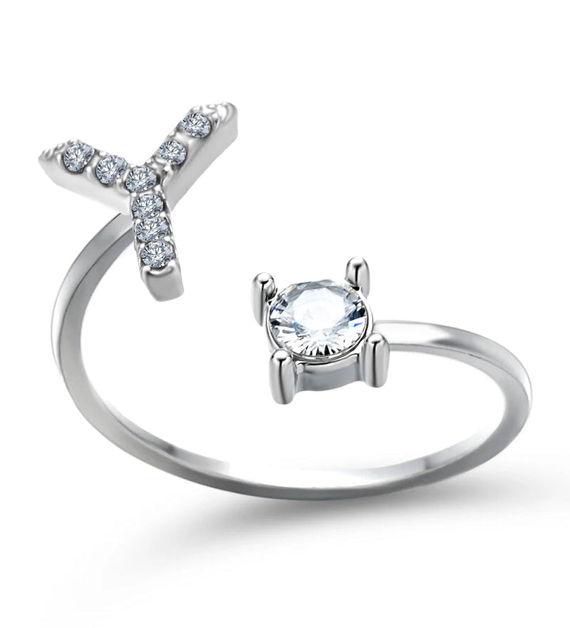 Bague ouverte en zircone avec initiales