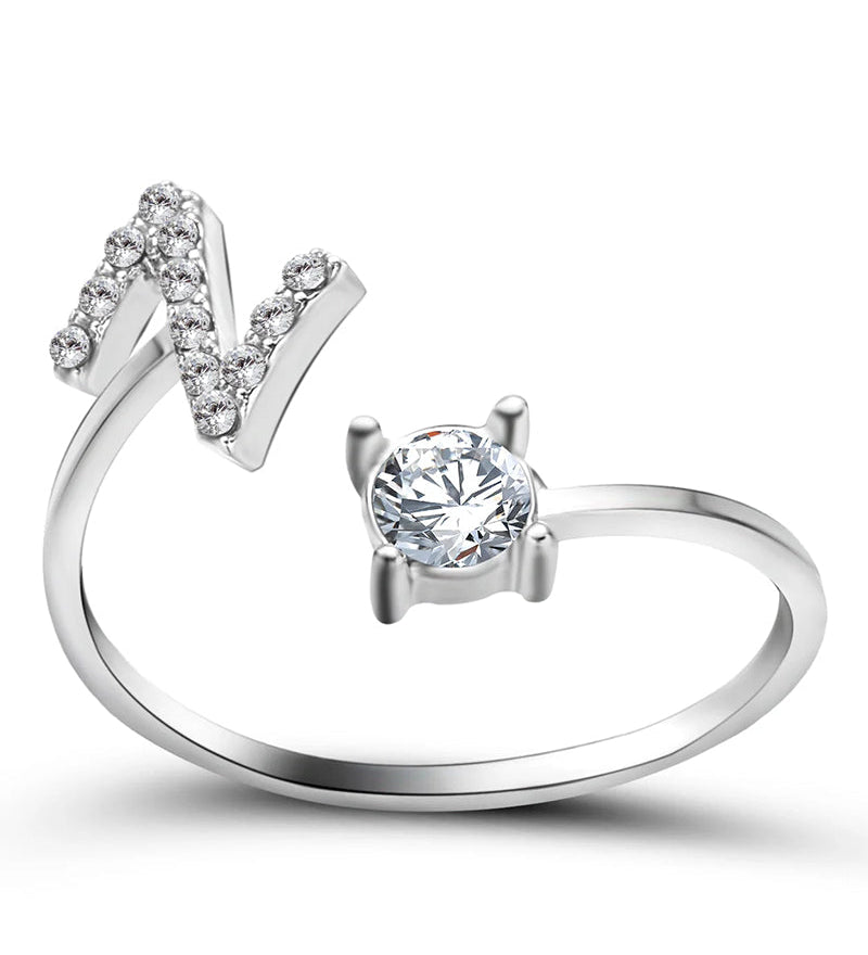Bague ouverte en zircone avec initiales