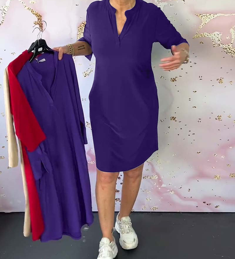 Robe à couleur unie et col en V