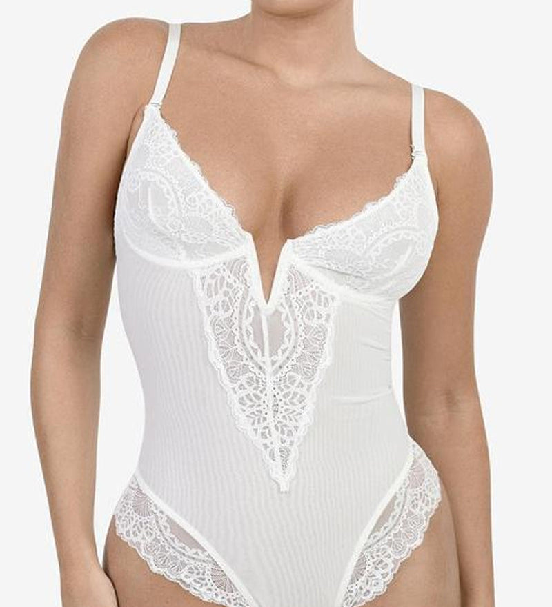 Bodysuit Décolleté Profond En V Et Dentelle Gainante