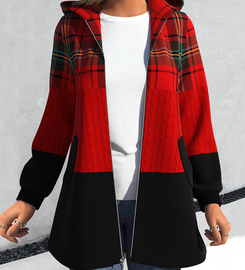 Manteau zippé à capuche à carreaux