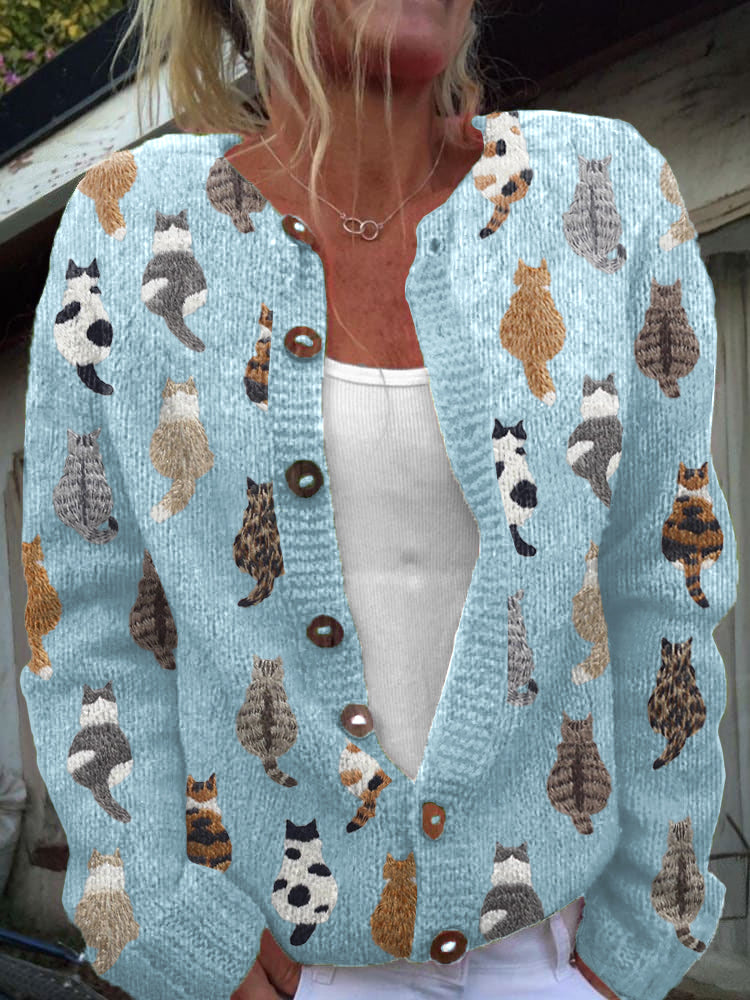 Cardigan boutonné beige à motif chats — Pascaline, LucieSaint-Tropez (vue 4)