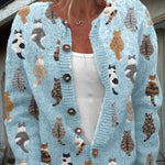 Cardigan boutonné beige à motif chats — Pascaline, LucieSaint-Tropez (vue 4)