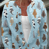 Cardigan boutonné beige à motif chats — Pascaline, LucieSaint-Tropez (vue 4)