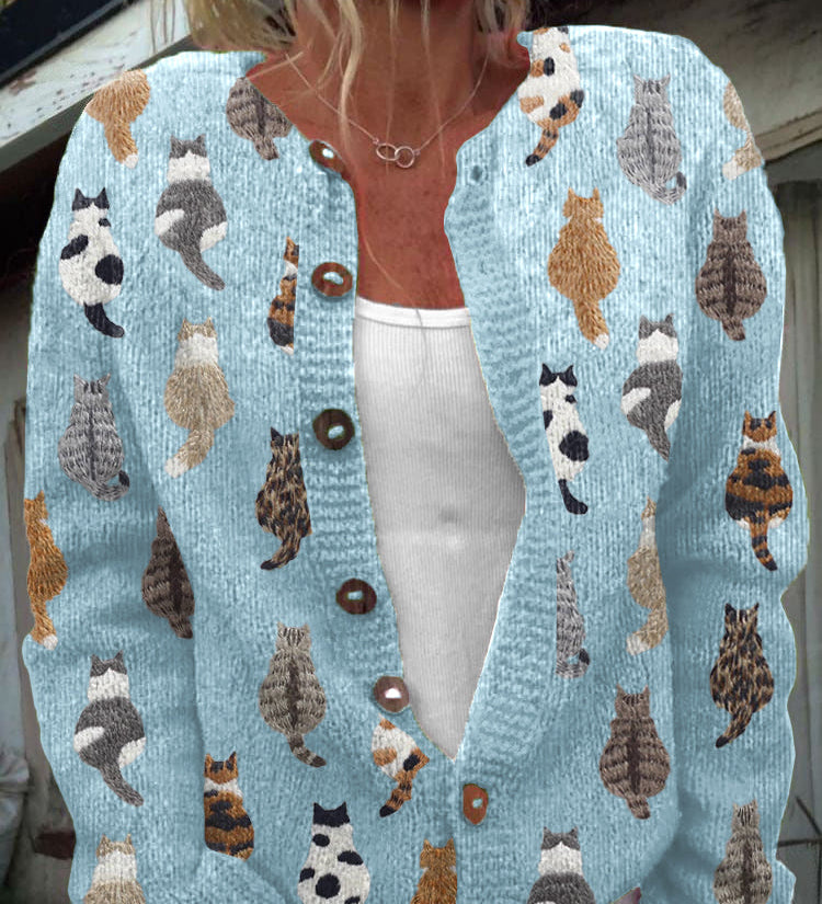 Cardigan boutonné beige à motif chats — Pascaline, LucieSaint-Tropez (vue 4)