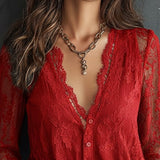 Blouse À Manches Longues En Dentelle Avec Col En V