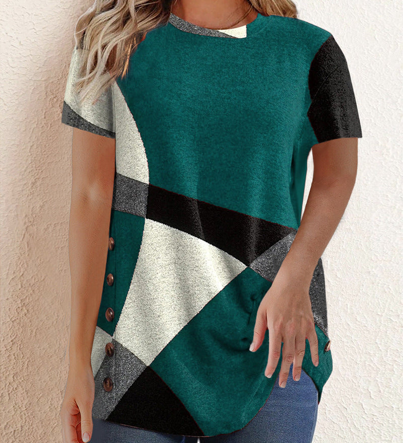 T-shirt contrasté à imprimé géométrique
