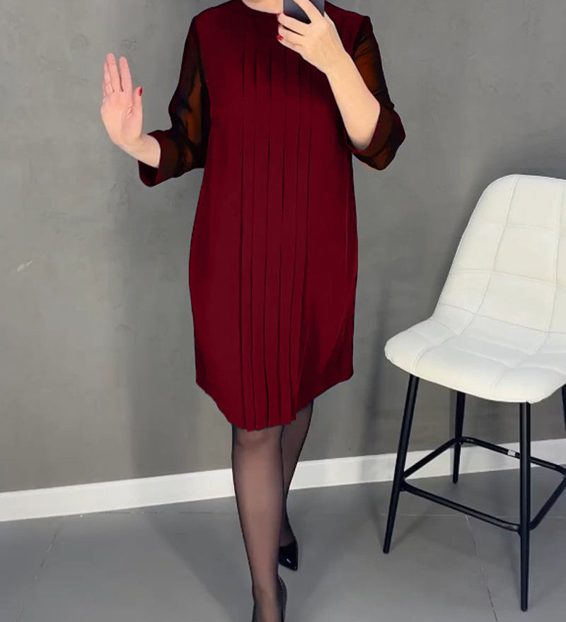 Robe plissée en maille patchwork de couleur unie