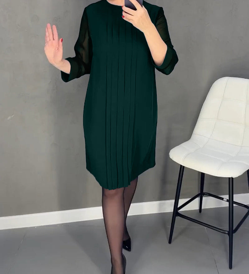 Robe plissée en maille patchwork de couleur unie