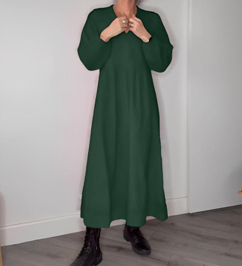 Robe élégante à col en V et manches longues
