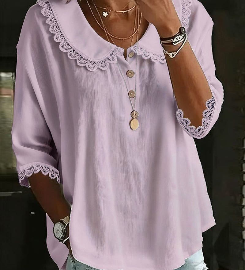 Blouse Dentelle Insérée Col Claudine