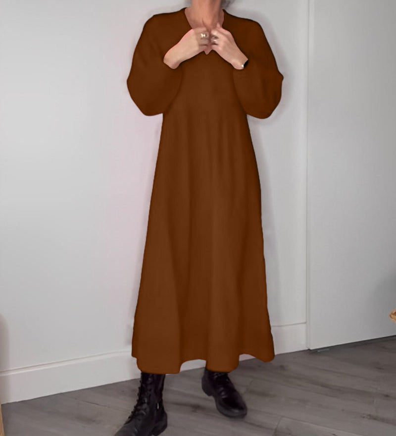 Robe élégante à col en V et manches longues