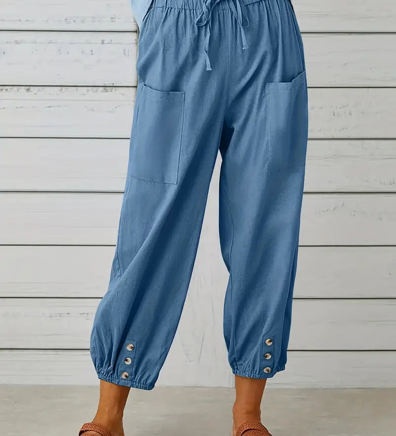 Luciane | Pantalon à cordon et boutons pour femme