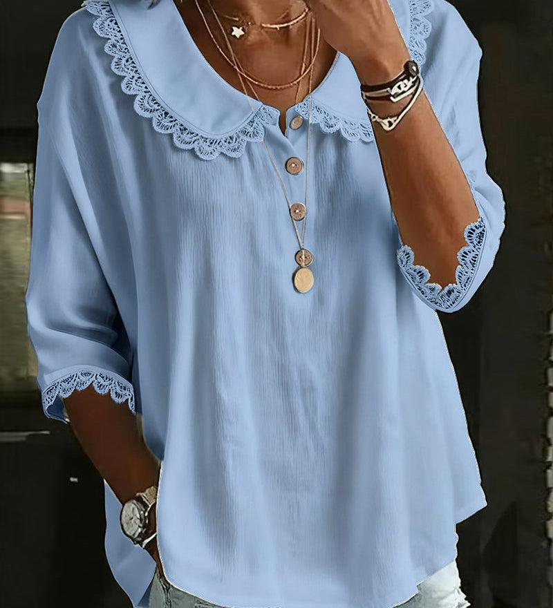 Blouse Dentelle Insérée Col Claudine