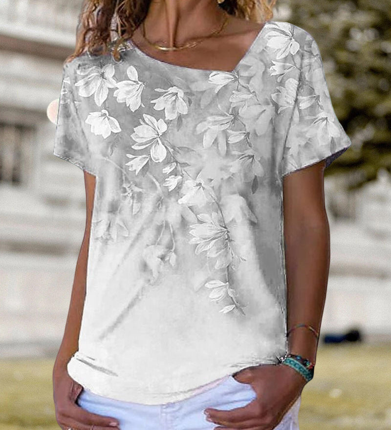 T-shirt col V à imprimé fleuri