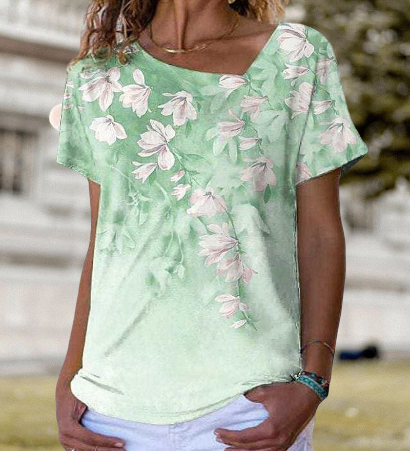 T-shirt col V à imprimé fleuri