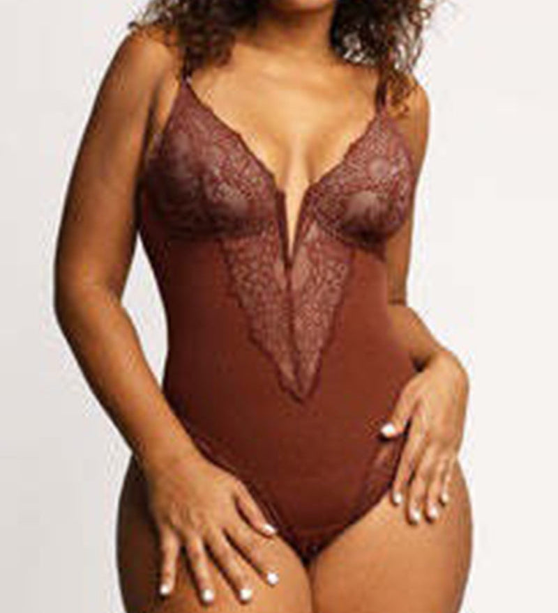 Bodysuit Décolleté Profond En V Et Dentelle Gainante