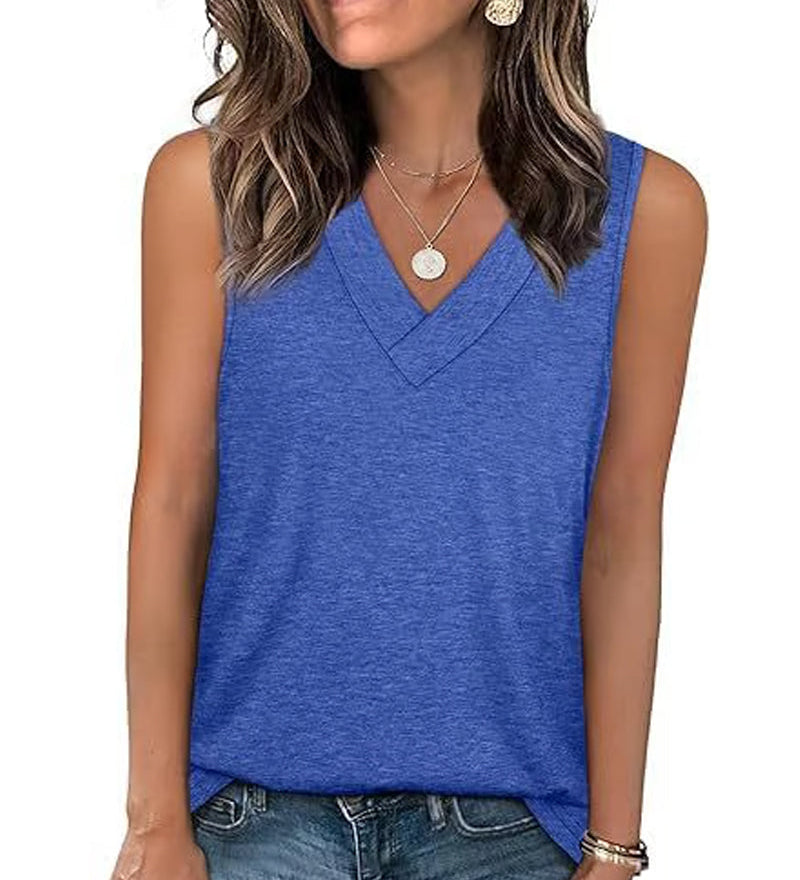 Débardeur T-Shirt Femme Sans Manches Col V Amincissant Coupe Décontractée
