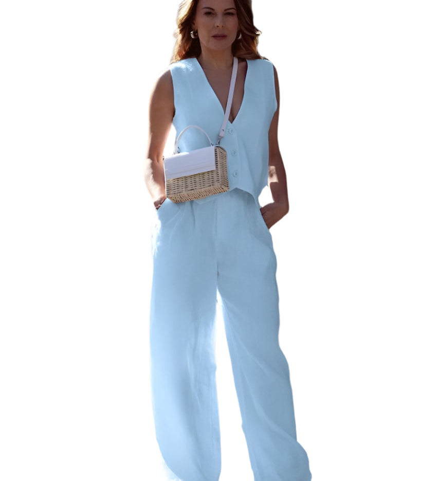 Lune | Ensemble deux pièces en lin blanc pour femmes
