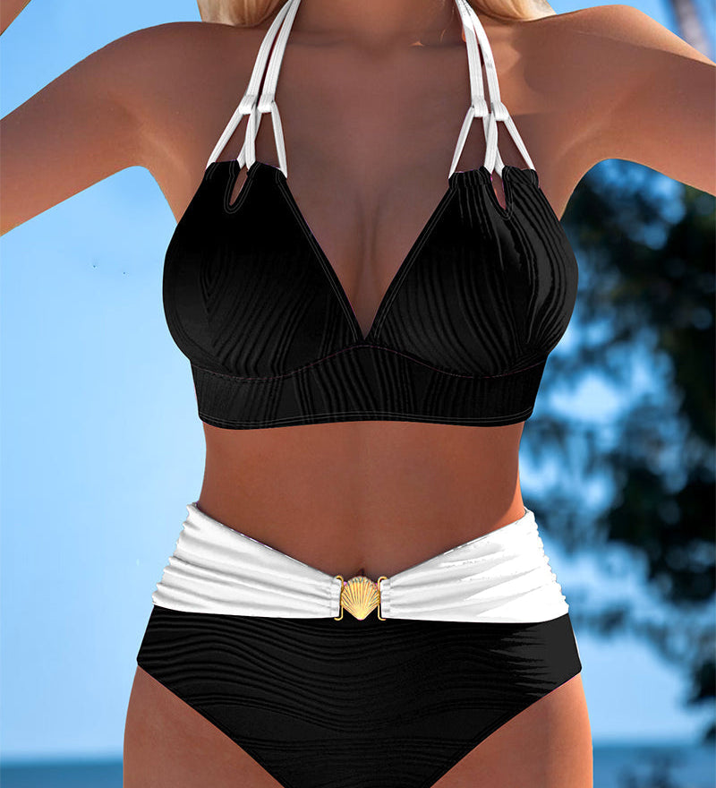 Maillot de Bain Double bretelle Haute taille Couleur contrastée