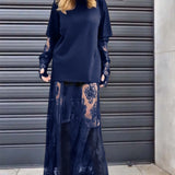 Ensemble deux pièces - T-shirt uni et jupe en dentelle