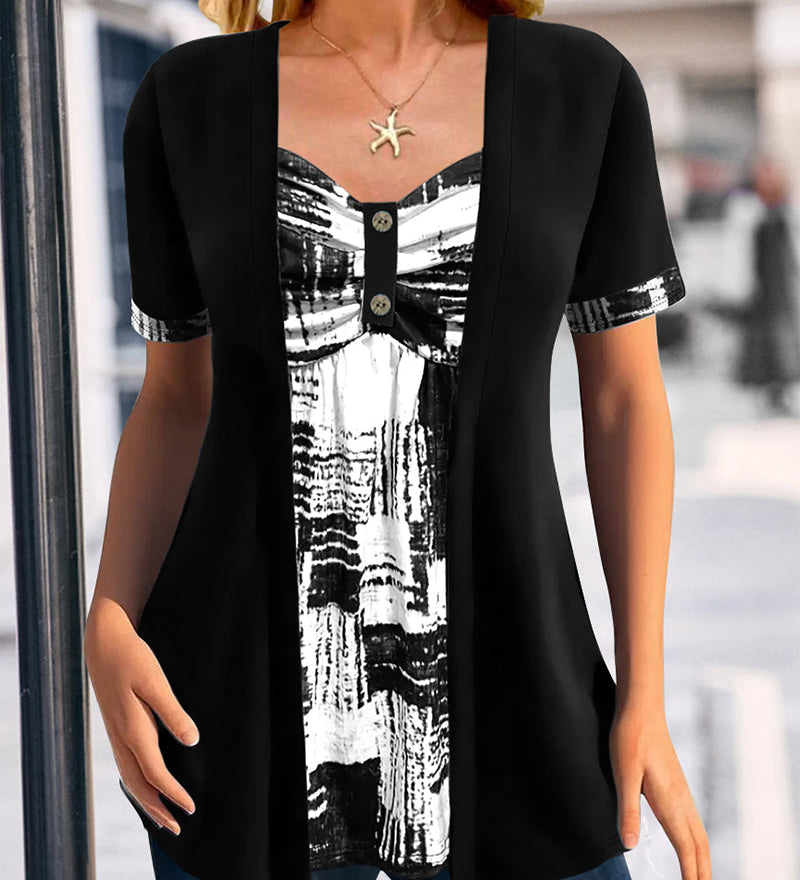 Blouse Imprimée Faux Deux Pièces Irrégulière