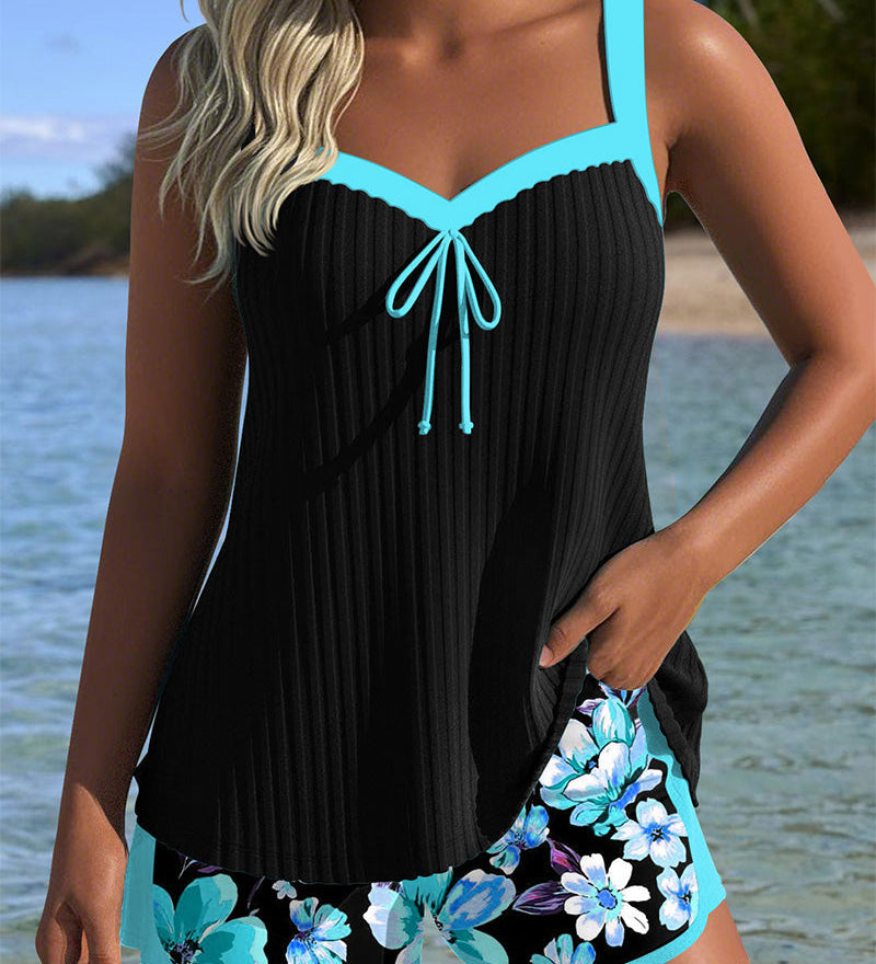 Tankini Col En V Imprimé Boxer De Sport