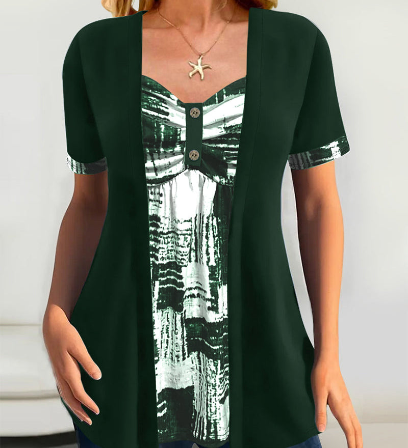 Blouse Imprimée Faux Deux Pièces Irrégulière