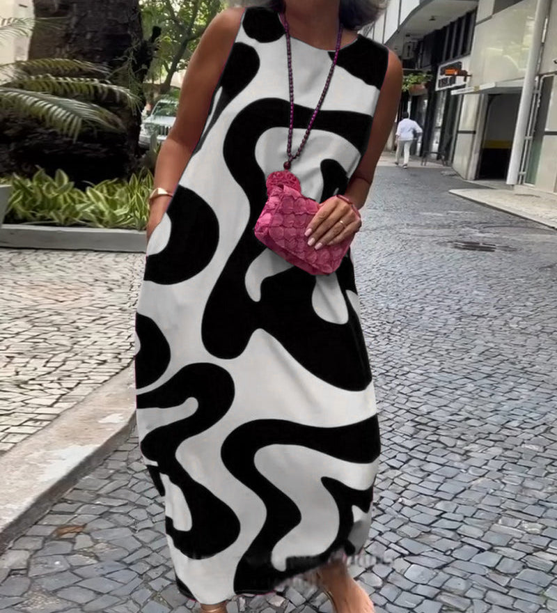 Robe Sans Manches Col Rond Avec Imprimé Géométrique