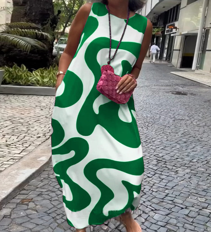Robe Sans Manches Col Rond Avec Imprimé Géométrique