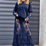 Ensemble deux pièces - T-shirt uni et jupe en dentelle
