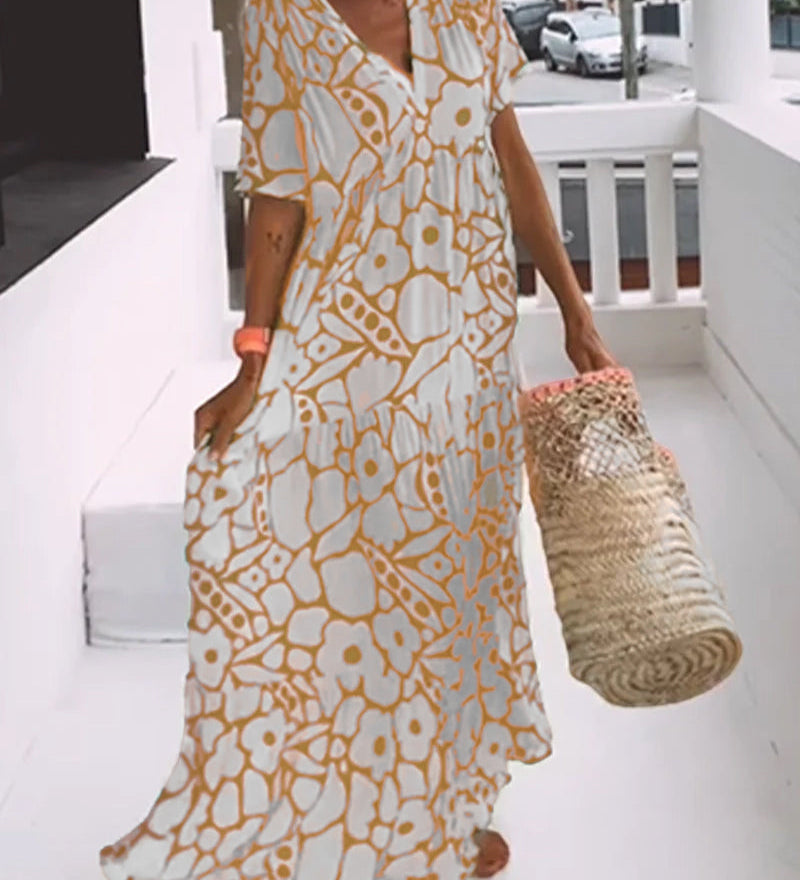 Robe ample imprimée à col en V