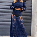Ensemble deux pièces - T-shirt uni et jupe en dentelle
