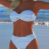 Maillot De Bain Haute Taille Rayé Triangle Deux Pièces