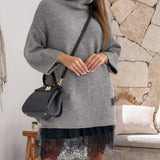 Ensemble robe pull col montant en maille décontractée de couleur unie