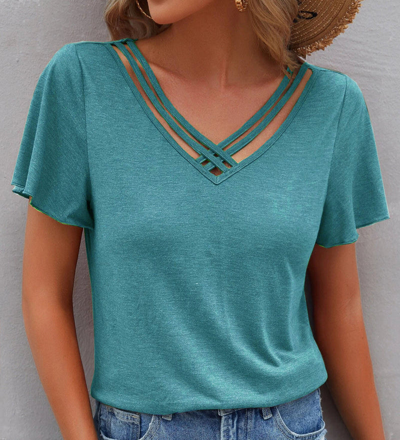 T-shirt à découpes de couleur unie