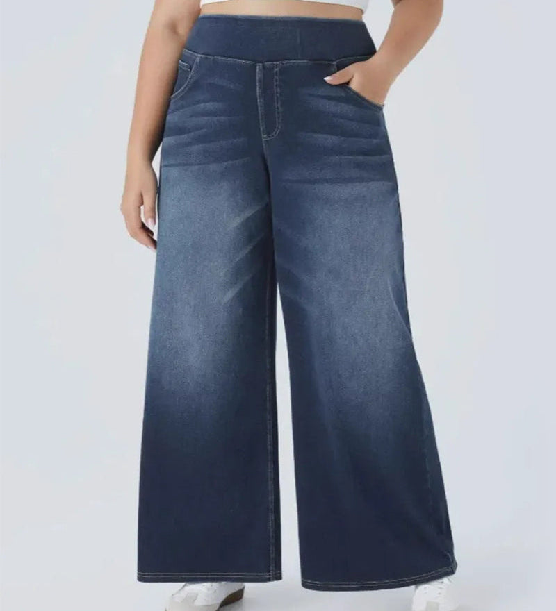 Denim Haute Taille Lavé Loose Baggy Décontracté