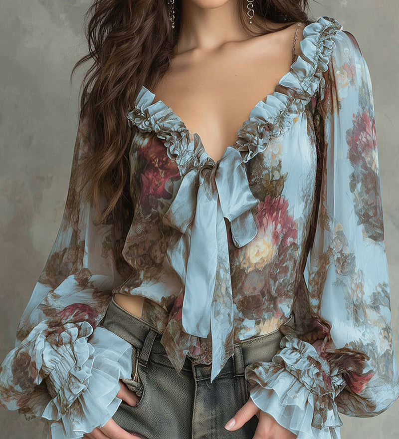 Blouse Imprimé Lotus Élégant