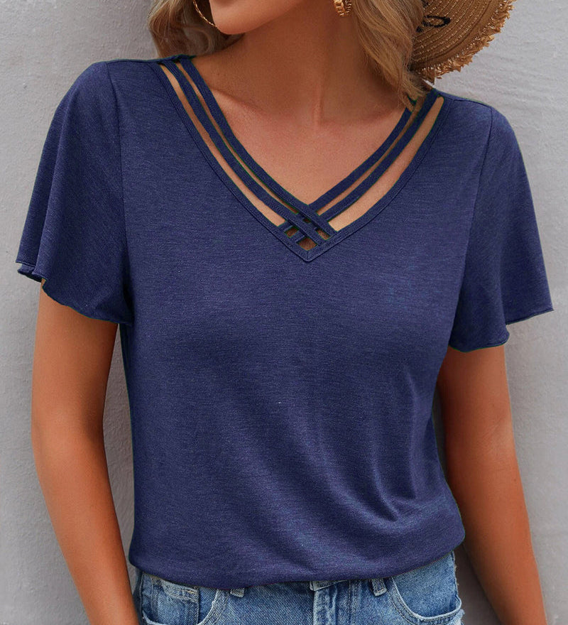 T-shirt à découpes de couleur unie
