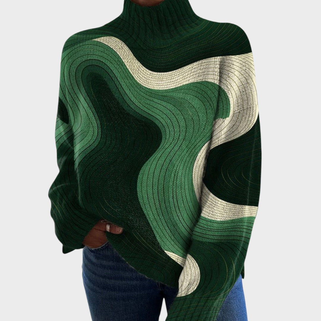 Pull col roulé vert à vagues vert et crème — Mylène, LucieSaint-Tropez