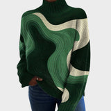 Pull col roulé vert à vagues vert et crème — Mylène, LucieSaint-Tropez