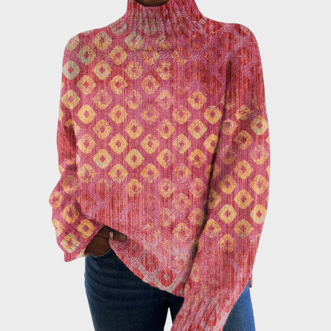 Pull col roulé corail à motif losanges — Léa, LucieSaint-Tropez