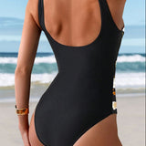 Maillot de Bain Sans Manches Imprimé Contraste Une-Pièce