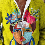 Cardigan boutonné jaune à portrait peint — Martine, LucieSaint-Tropez (vue 2)
